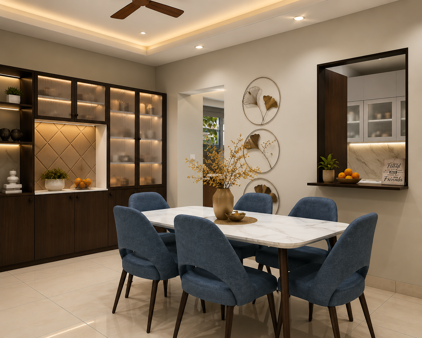 ChatGPT Image Aug 11, 2026, 04_20_51 PM Contemporary Dining Room Layout Featuring a Marble Table and Blue Chairs - Image 1