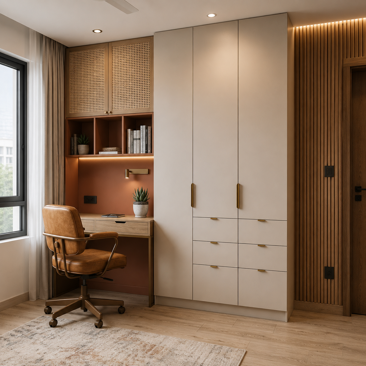 ChatGPT Image Aug 11, 2026, 04_29_10 PM Office Layout Featuring a Terracotta and Walnut Wardrobe - Image 1