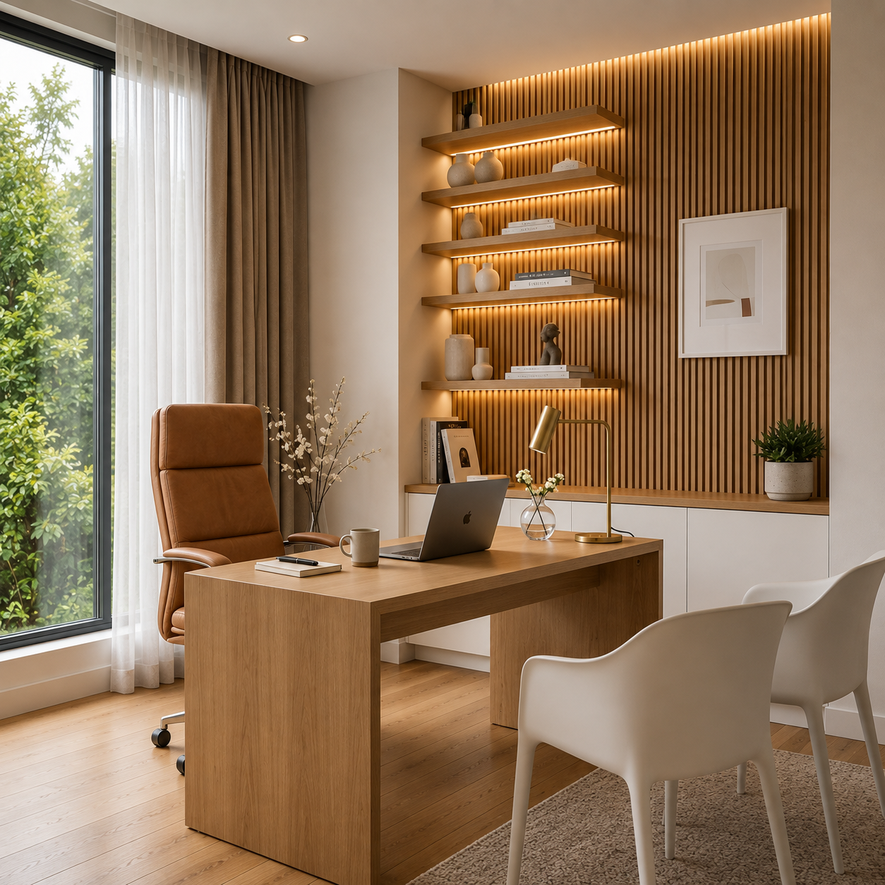 ChatGPT Image Aug 11, 2026, 04_40_59 PM Contemporary Oak Brown Home Office Design with Vertical Wood Slat Accent Wall - Image 1