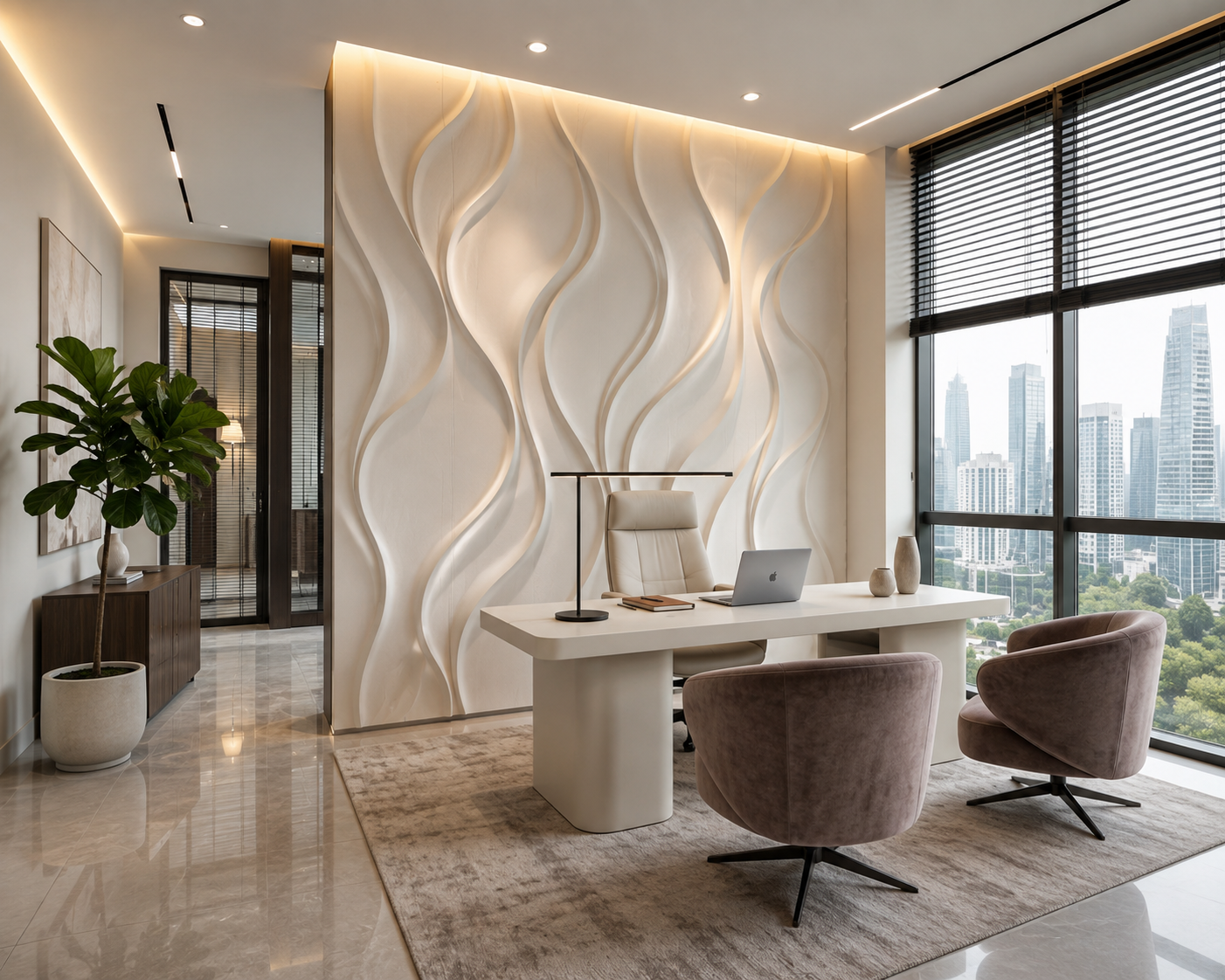 ChatGPT Image Aug 11, 2026, 04_44_51 PM Contemporary Cream Home Office Design with Wavy Sculptural Accent Wall - Image 1