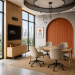 Modern Office Design with Light Oak Brown Rectangular Conference Table