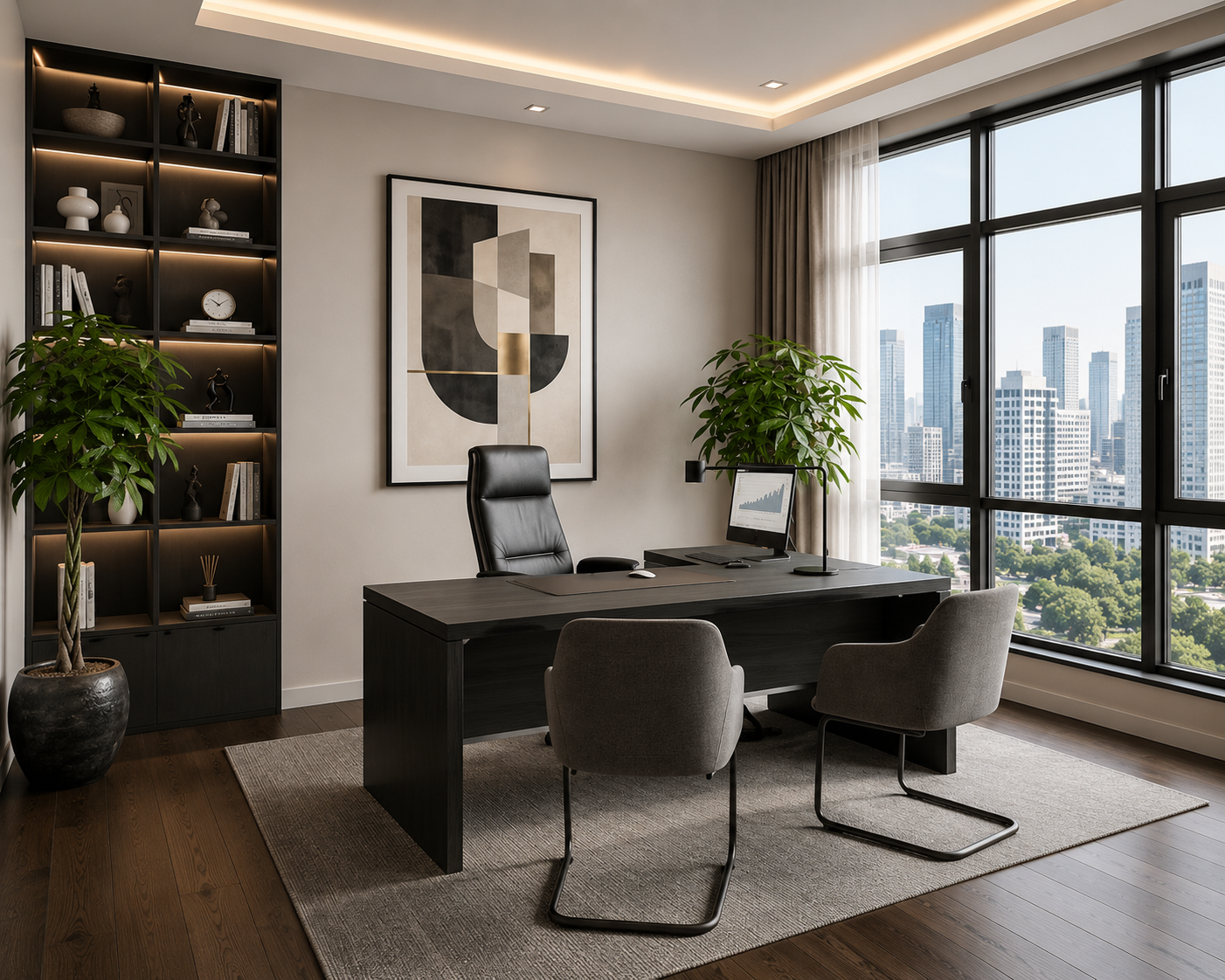 ChatGPT Image Aug 11, 2026, 04_51_20 PM Modern Office Design with Dark Charcoal Executive Desk Setup - Image 1