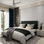 Modern Guest Bedroom Design with Upholstered Headboard and Symmetrical Storage