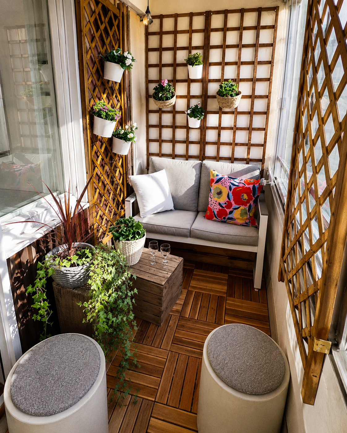 ChatGPT Image Aug 13, 2026, 03_09_54 PM Cozy Balcony Garden Design with Wooden Lattice and Compact Seating - Image 1