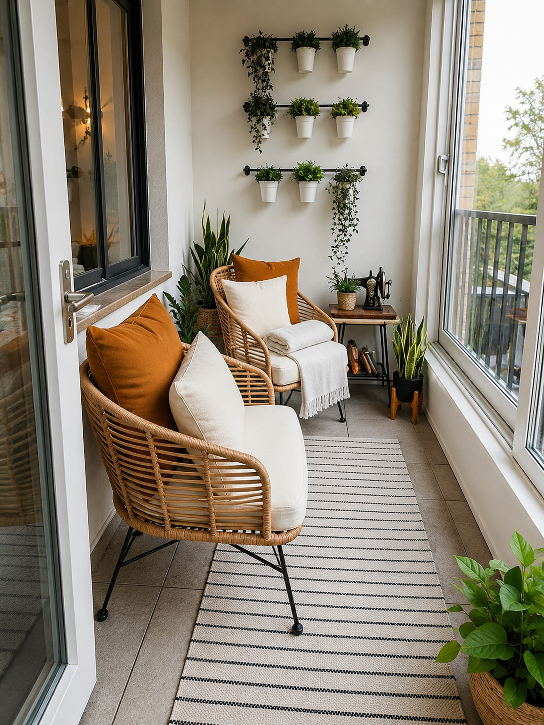 ChatGPT Image Aug 13, 2026, 03_13_23 PM Boho Scandinavian Balcony Design with Rattan Seating and Vertical Planters - Image 1