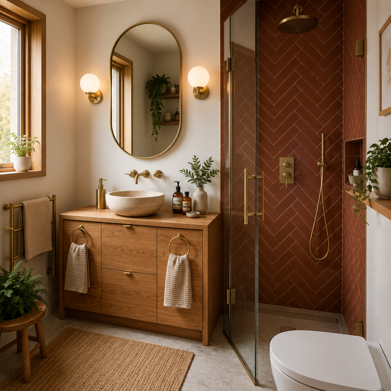 ChatGPT Image Aug 13, 2026, 03_29_48 PM Warm Modern Bathroom Design with Oak Vanity and Terracotta Herringbone Shower - Image 1