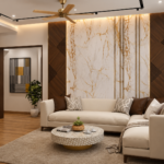 Elegant Modern Living Room with Marble Accent Wall