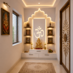 Modern Minimalist Pooja Room with Illuminated Om Shrine