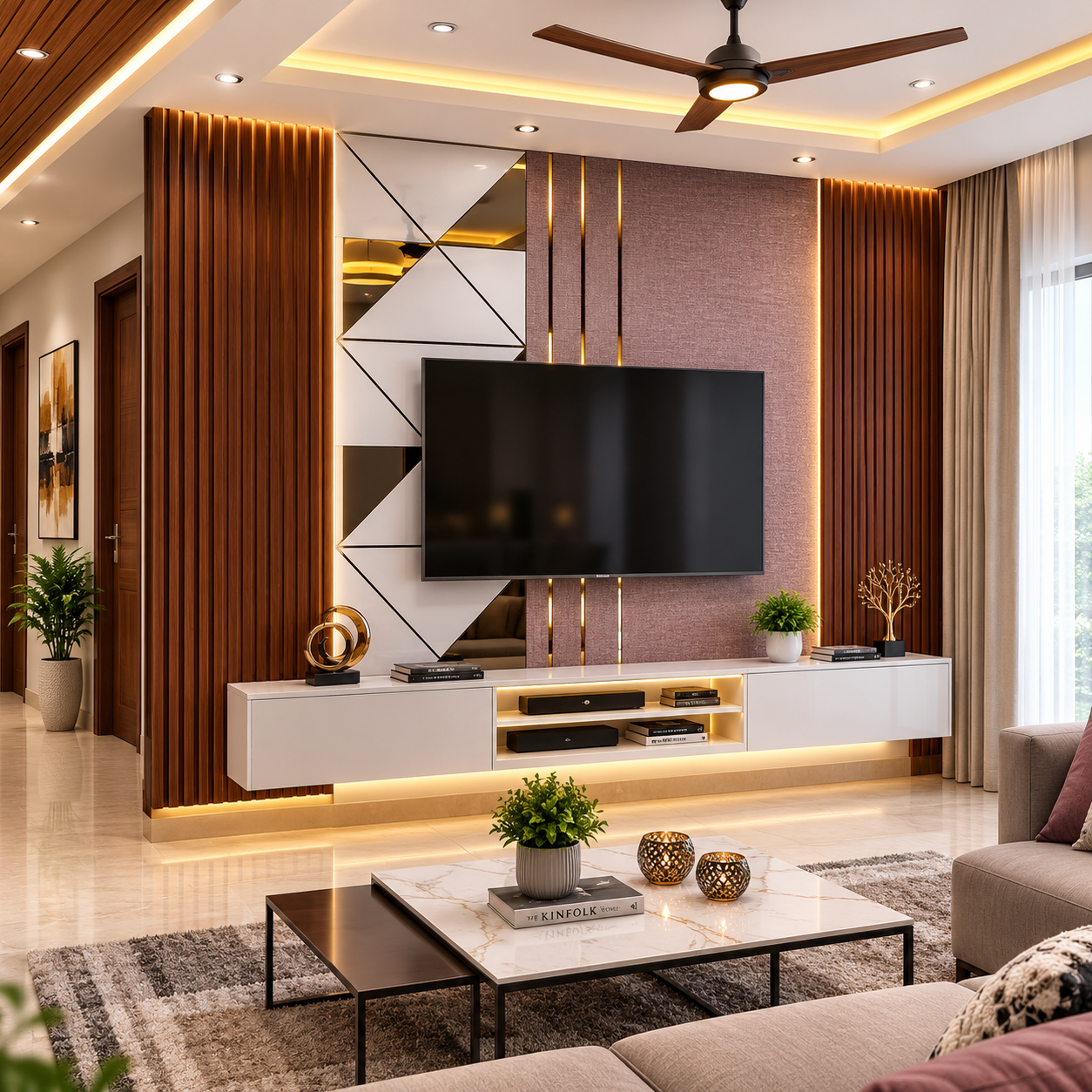 ChatGPT Image Aug 14, 2026, 04_10_56 PM Modern Luxury TV Unit Design with Warm Wood Panels, Elegant Lighting & Contemporary Wall Accents - Image 1