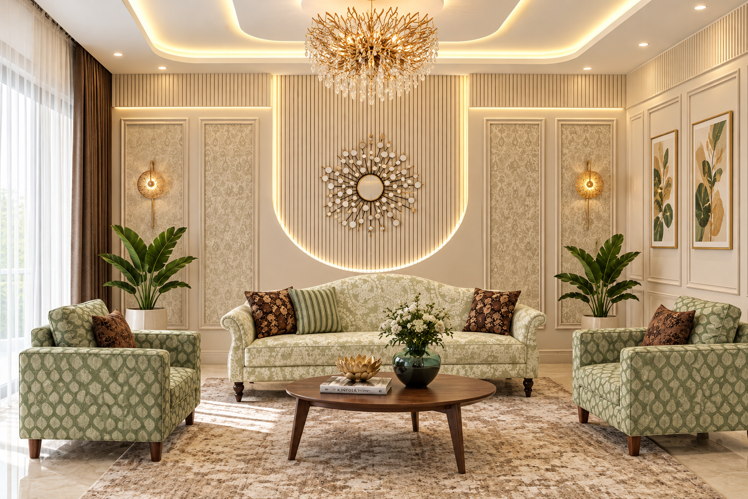 ChatGPT Image Aug 14, 2026, 06_09_42 PM Elegant Modern Classic Living Room Interior Design with Luxurious Wall Panelling, Statement Chandelier and Comfortable Seating - Image 1