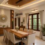 Elegant Wooden Window Design for a Warm and Modern Dining Room