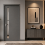 Modern Grey Door with Ribbed Glass Panel