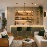 Elegant Contemporary Home Bar with Luxury Living Room Integration