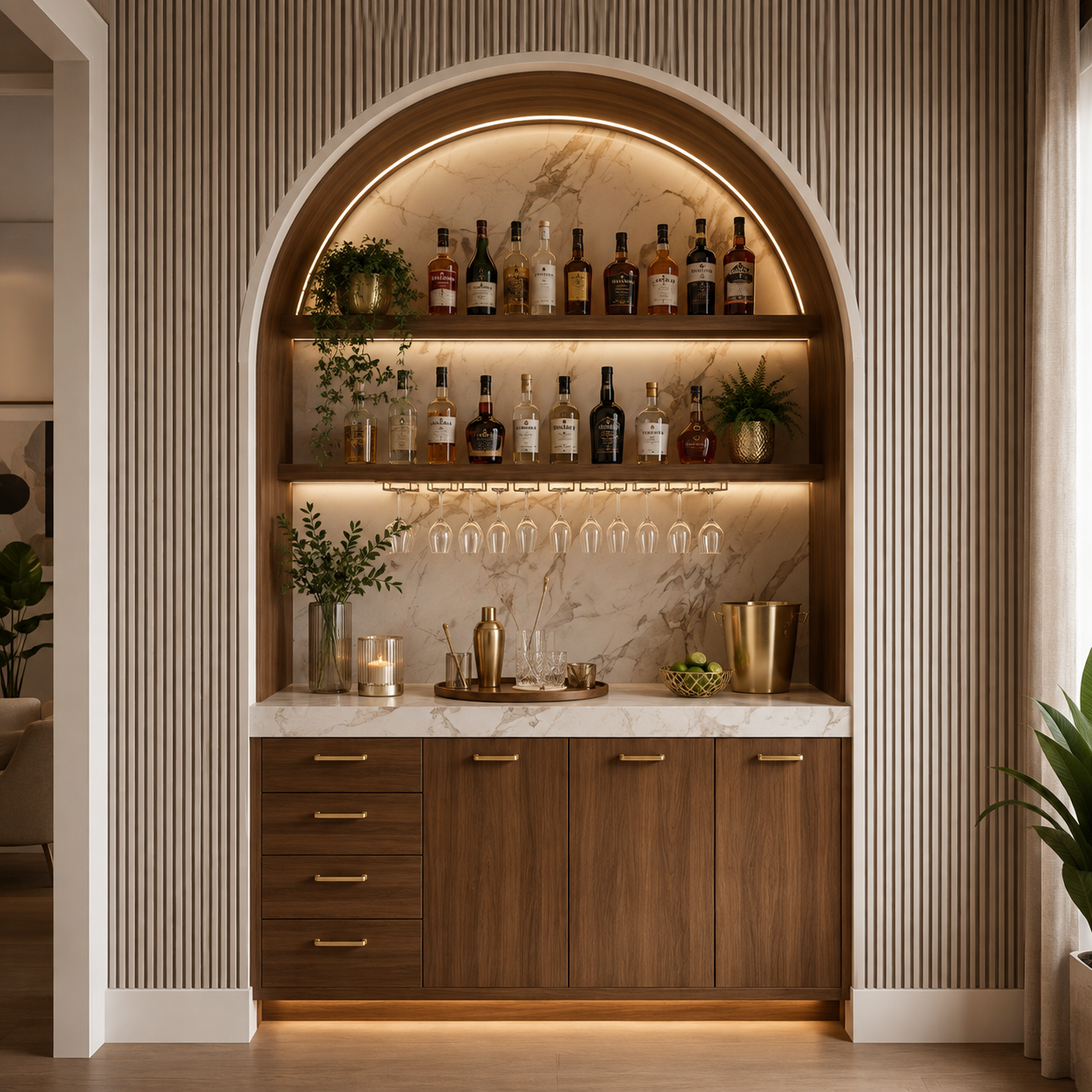 ChatGPT Image Aug 17, 2026, 01_51_32 PM Luxury Arched Home Bar Design with Warm Wood Finishes and Integrated Ambient Lighting - Image 1