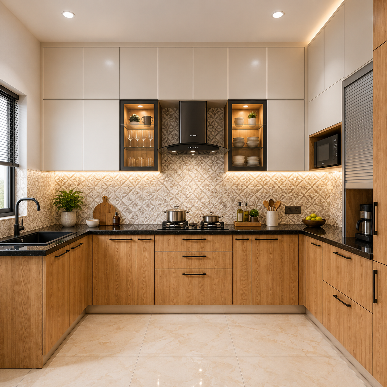 ChatGPT Image Aug 5, 2026, 02_53_28 PM A Modern Wood and White U-Shaped Kitchen Design Complete with Glass Display Cabinets - Image 1