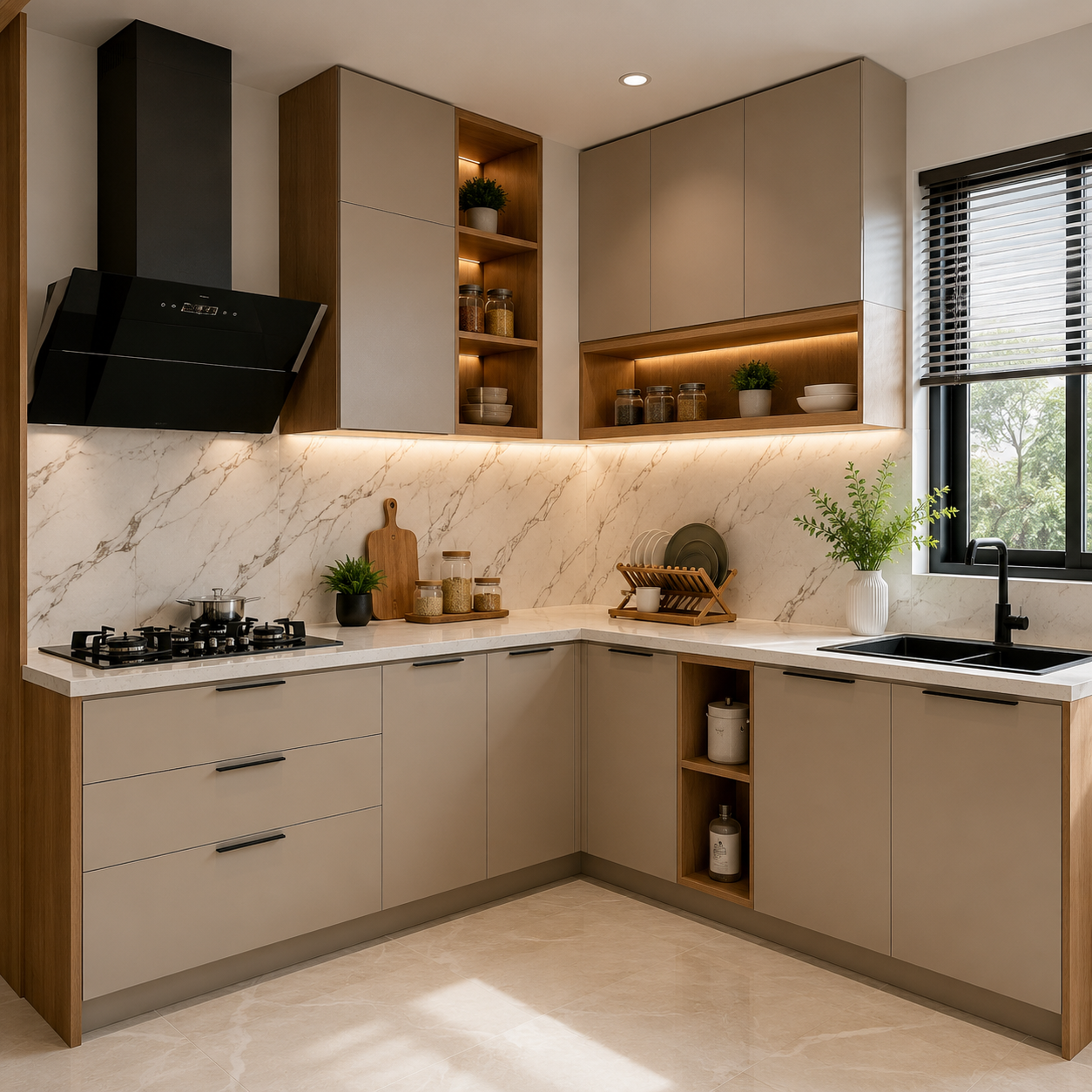 ChatGPT Image Aug 5, 2026, 03_07_52 PM Light Beige and Kingfisher Blue L-Shaped Kitchen Design with Quartz Top - Image 1