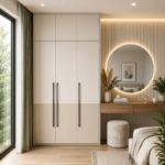 A 3-Door Swing Wardrobe in White and Cream with Scandinavian Design Elements