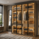 Modern Swing Wardrobe Design with Fluted Glass Shutters 4-Door
