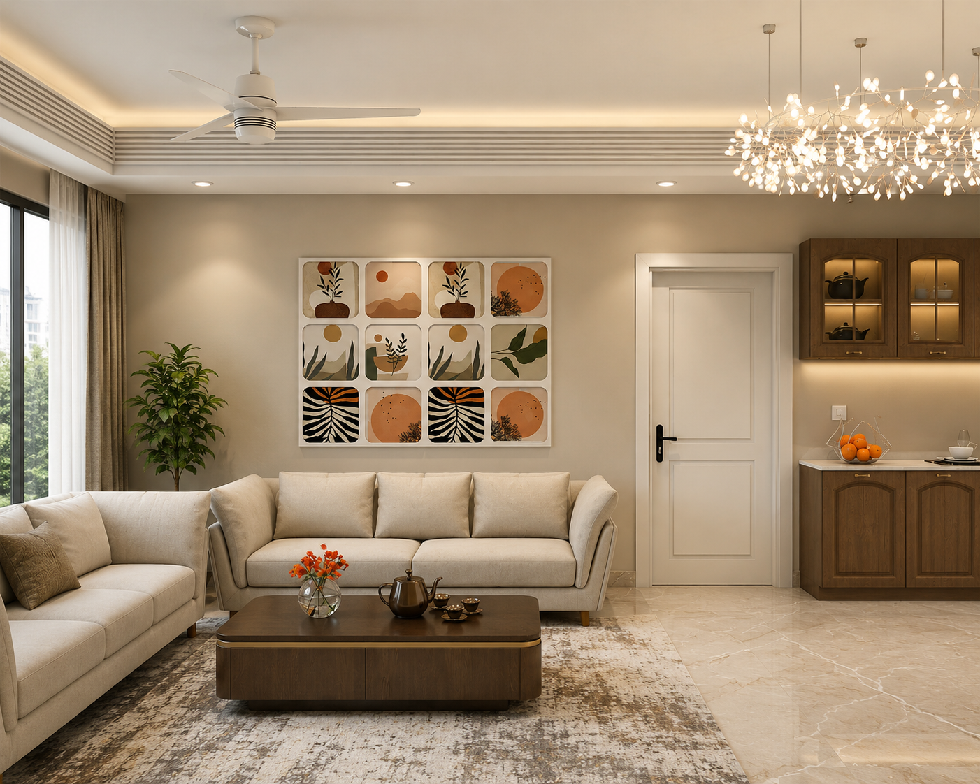 ChatGPT Image Aug 5, 2026, 03_47_37 PM Sleek Contemporary Living Space Highlighting a Botanical Gallery Wall and Chandelier - Image 1