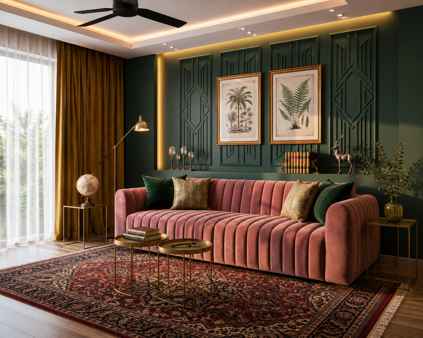 ChatGPT Image Aug 5, 2026, 03_56_33 PM Art Deco Living Room Accented by Pink Velvet and a Striking Dark Green Wall - Image 1