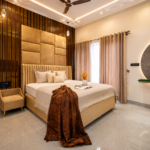 Master Bedroom Accented by an Upholstered Bed and Bedside Tables