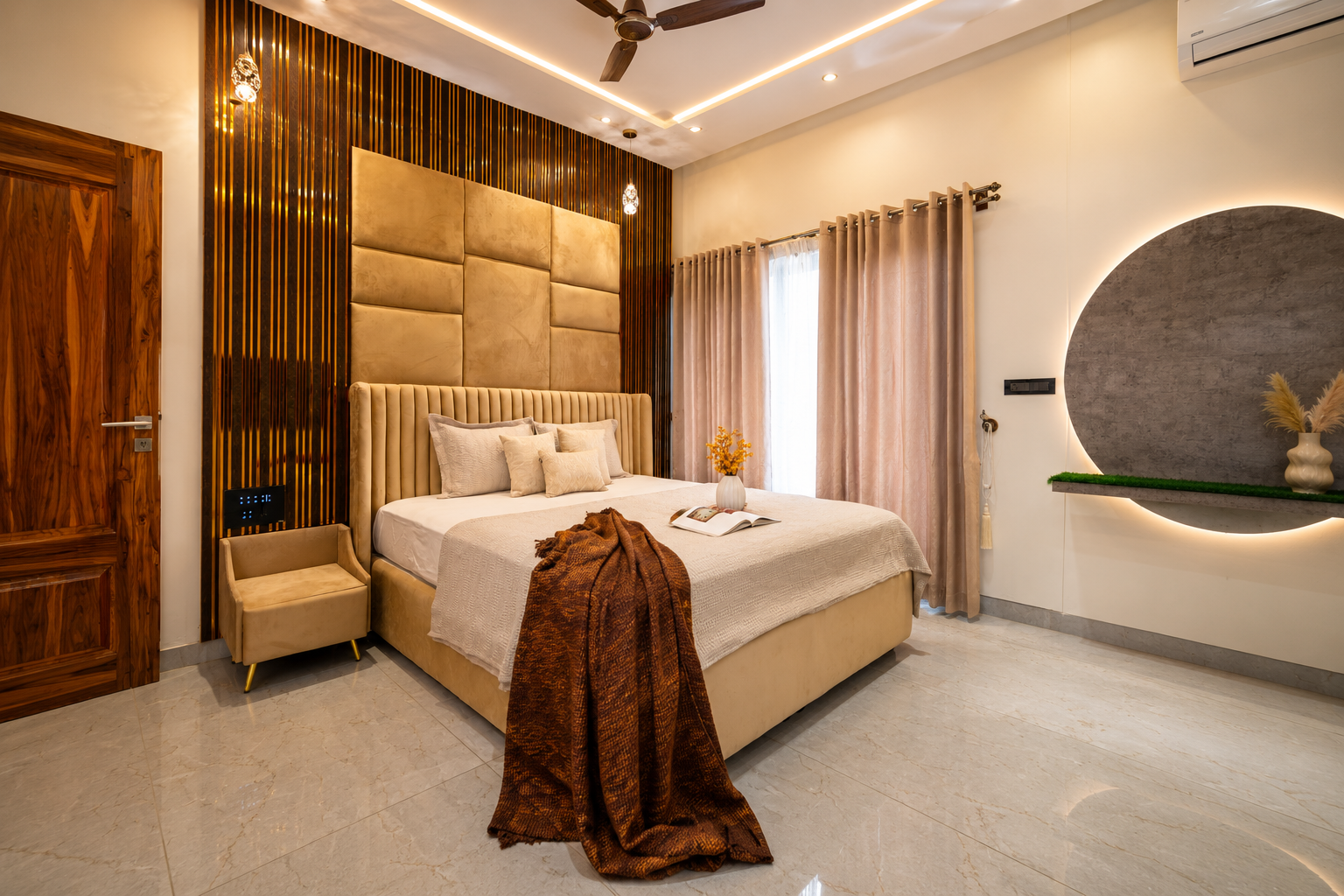 ChatGPT Image Aug 5, 2026, 06_35_09 PM Master Bedroom Accented by an Upholstered Bed and Bedside Tables - Image 1