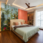 Contemporary Master Bedroom Accented by a Tropical Mural Feature Wall