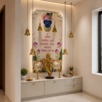 Sleek Contemporary Floor-Mounted Pooja Room Space Highlighting Concealed Storage