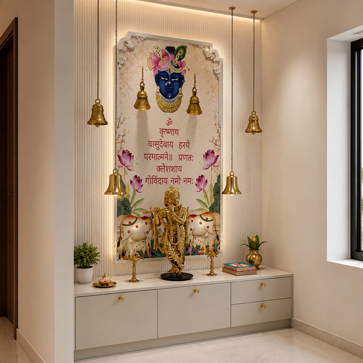 ChatGPT Image Aug 6, 2026, 01_23_30 PM Sleek Contemporary Floor-Mounted Pooja Room Space Highlighting Concealed Storage - Image 1