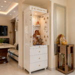 White Floor-Mounted Contemporary Design With Carved Shutters, Drawers and Bells