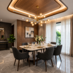 Modern Gypsum and Wood Peripheral False Ceiling Design with Square Layout