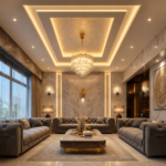 Modern False Ceiling Design with Triple Layer Painted Gypsum Structure Setup