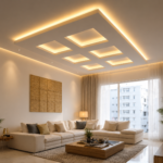 Contemporary False Ceiling Design with Double Layer Painted Gypsum Structure