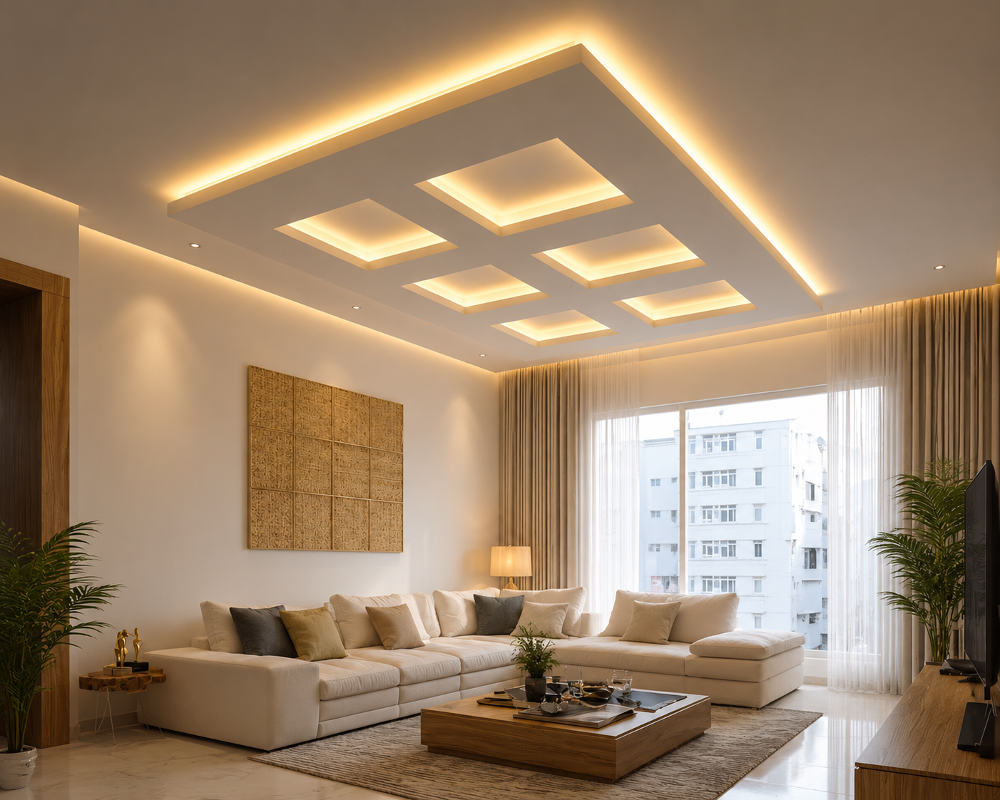ChatGPT Image Aug 6, 2026, 02_08_45 PM Contemporary False Ceiling Design with Double Layer Painted Gypsum Structure - Image 1