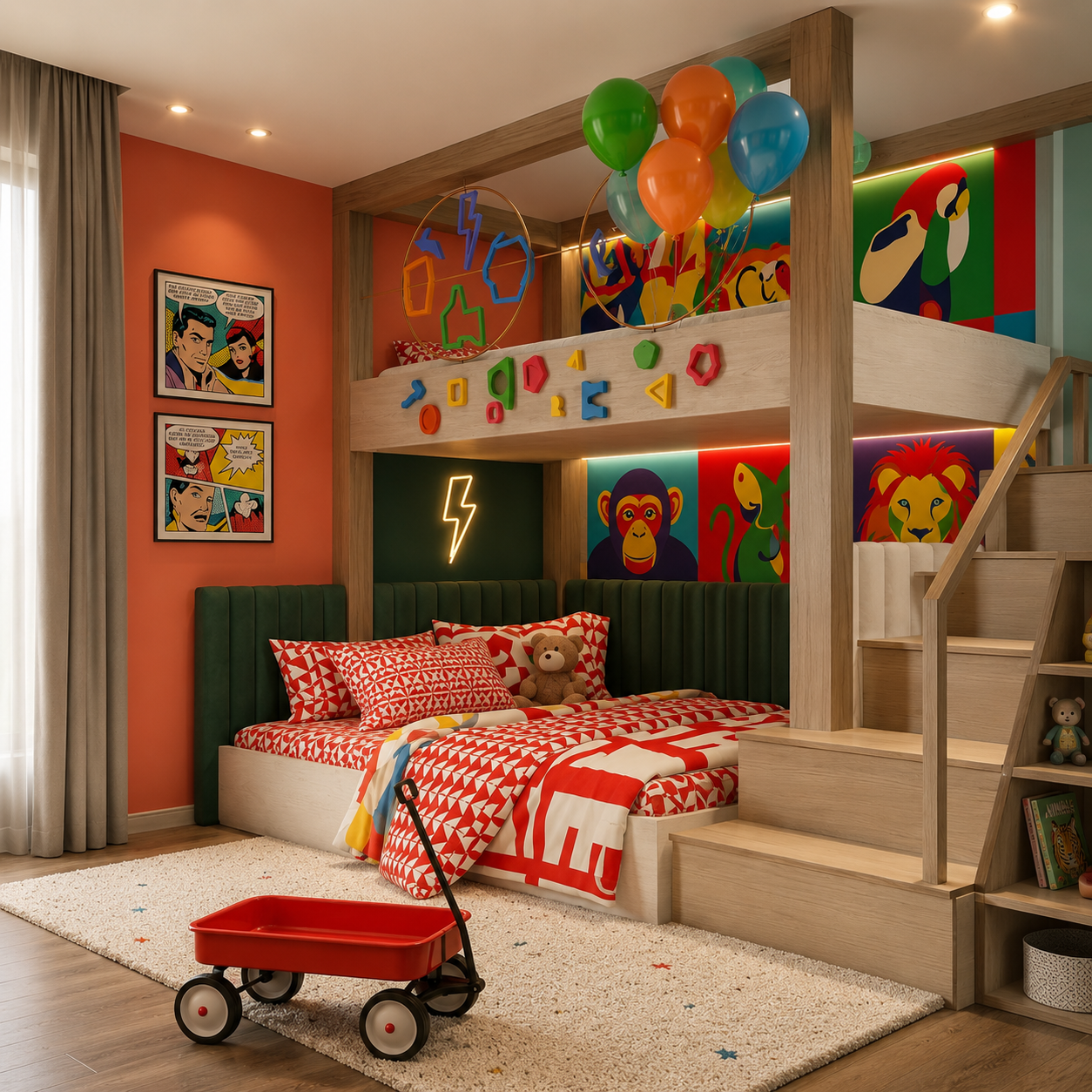 ChatGPT Image Aug 6, 2026, 03_34_53 PM Contemporary Kids Bedroom Space Highlighting a Pop Art Mural and a Bunk Bed - Image 1