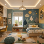 Modern Kids Bedroom Design with Playful House Shaped Floor Bed