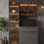 Inspired Teak and Matte Crockery Unit with Cultural Decor