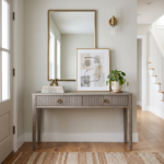 Contemporary Grey Brown Wood Foyer Design with Wooden Storage