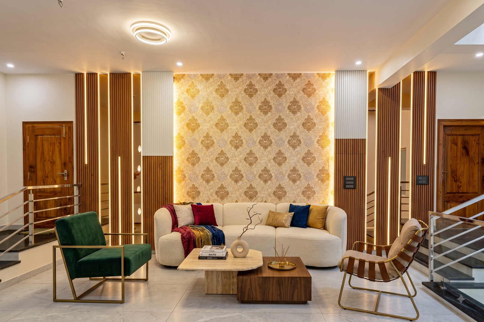 Gemini_Generated_Image_vxu2rnvxu2rnvxu2 Modern Living Room Wall Design with Wall Louvers and Wallpaper - Image 1