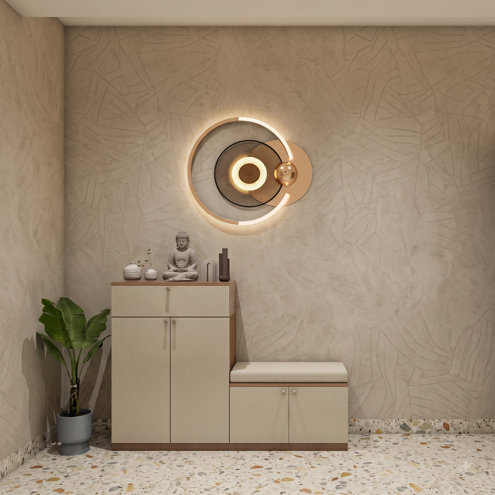 Gemini_Generated_Image_xq0x8nxq0x8nxq0x Modern Foyer Design with Futuristic Circular LED Wall - Image 1